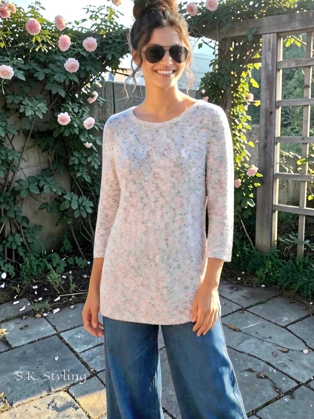 Chico's Chunky Knit Speckled Confetti Sweater Top Cotton Blend size 2 = M/Large